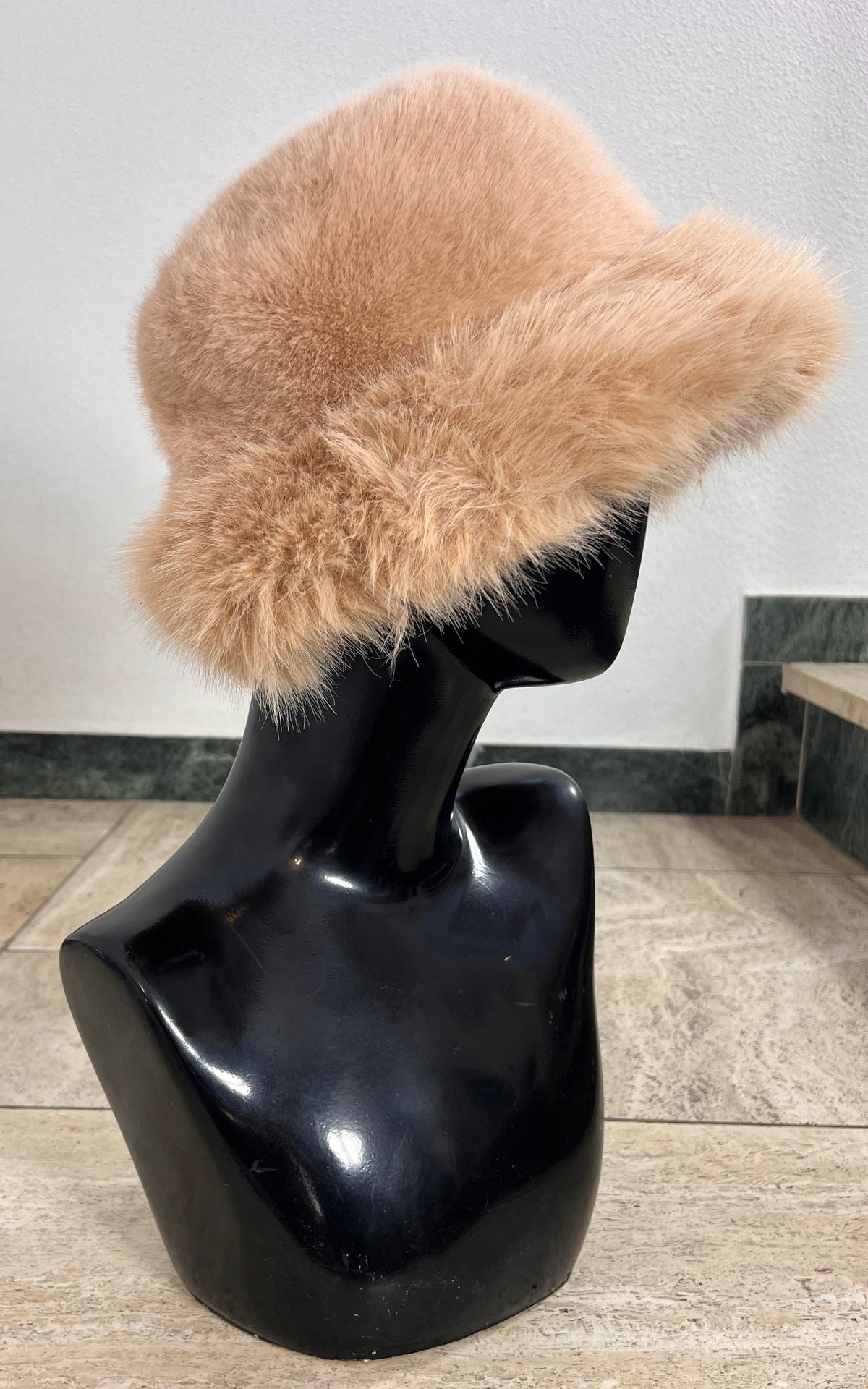 Honey Beige Faux Fur Hat with Wide Turn-Up Brim