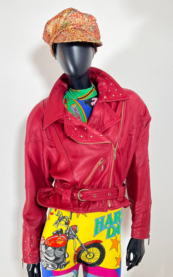 Vintage 90s Raspberry Leather Jacket
