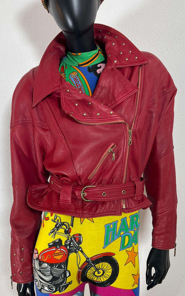 Vintage 90s Raspberry Leather Jacket