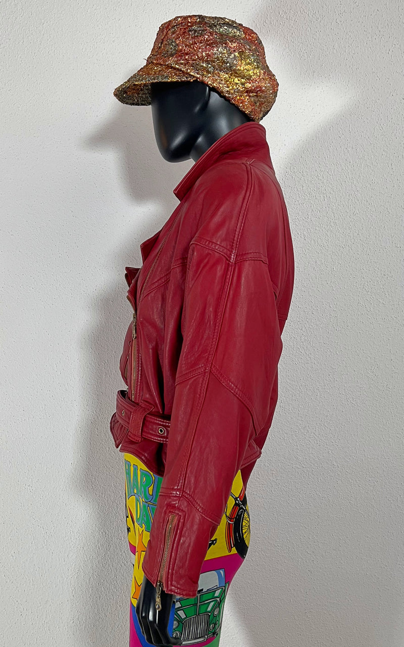 Vintage 90s Raspberry Leather Jacket
