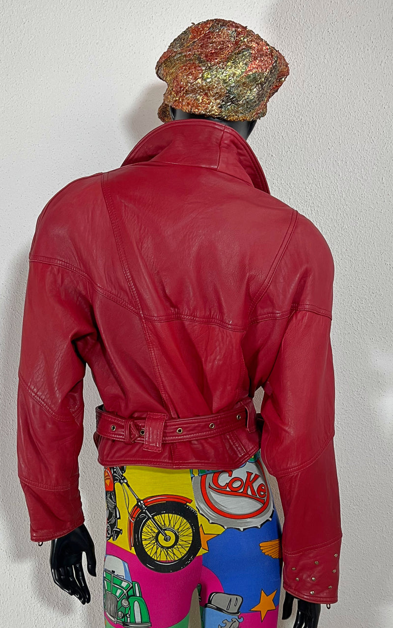 Vintage 90s Raspberry Leather Jacket