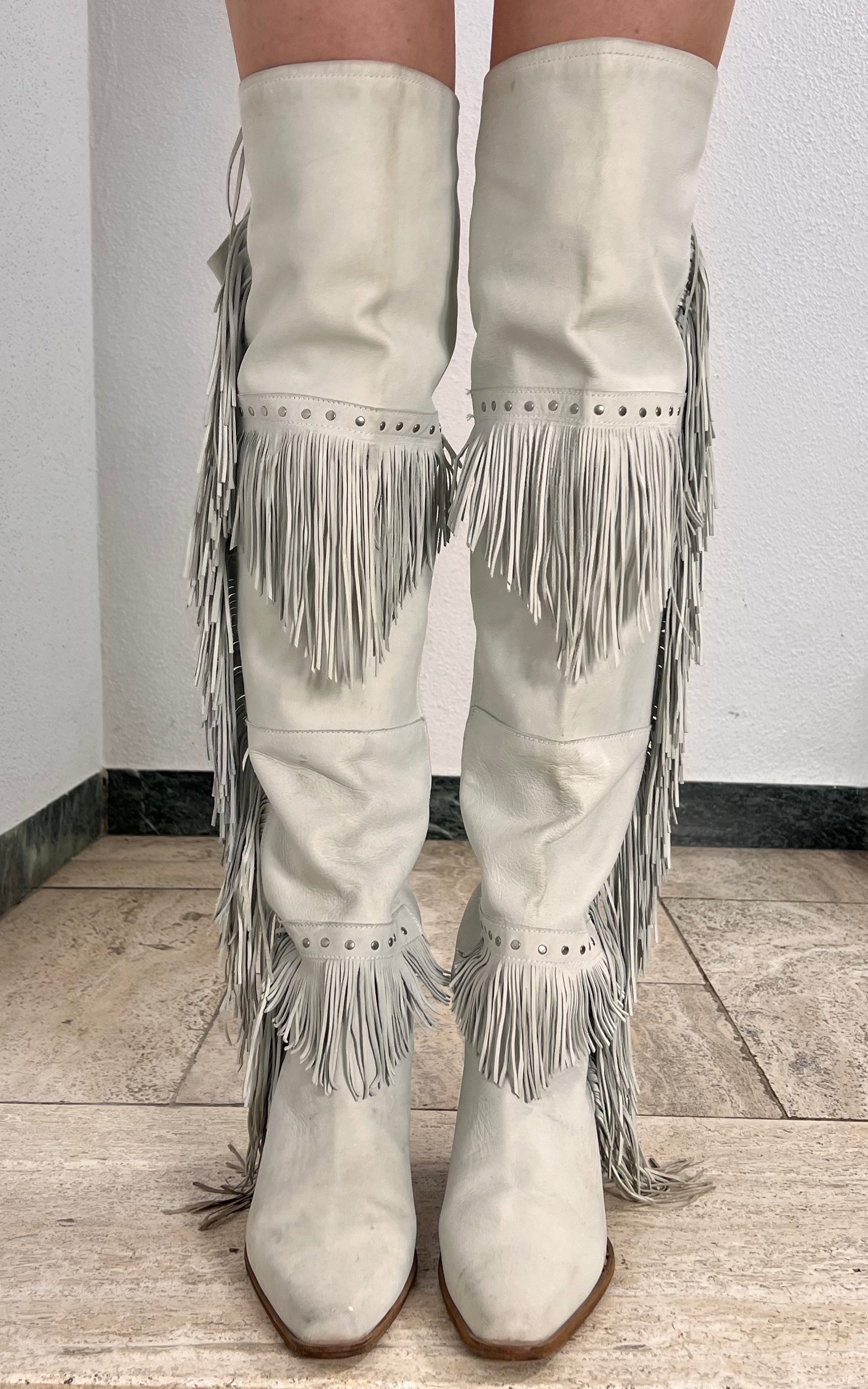 Vintage Fringed Suede Leather Boots 38