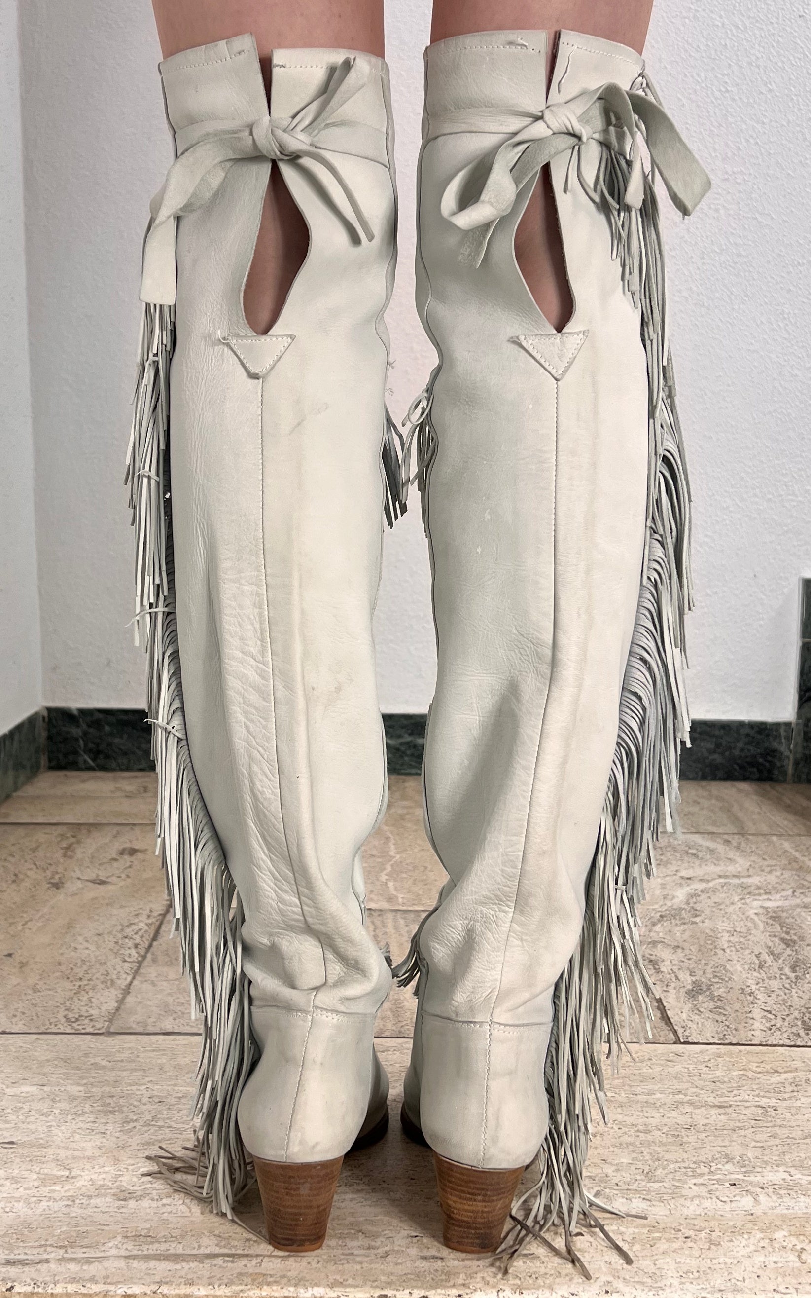 Vintage Fringed Suede Leather Boots 38