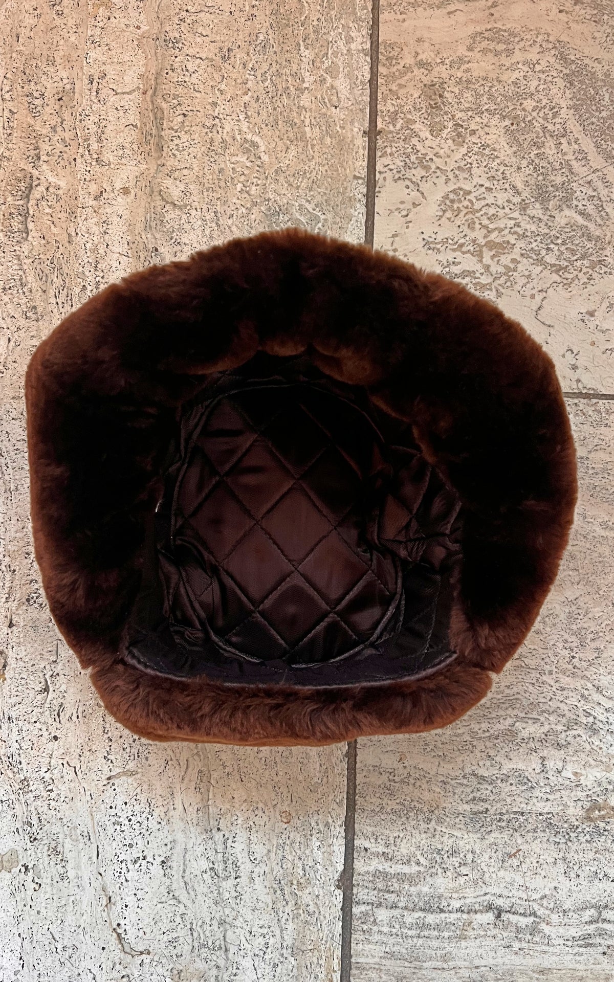 Vintage Brown Shearling Trapper Hat with Suede Crown & Tie-Up Ear Flaps