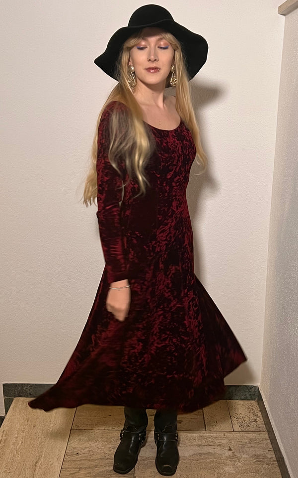 Vintage Darkred Velvet Dress