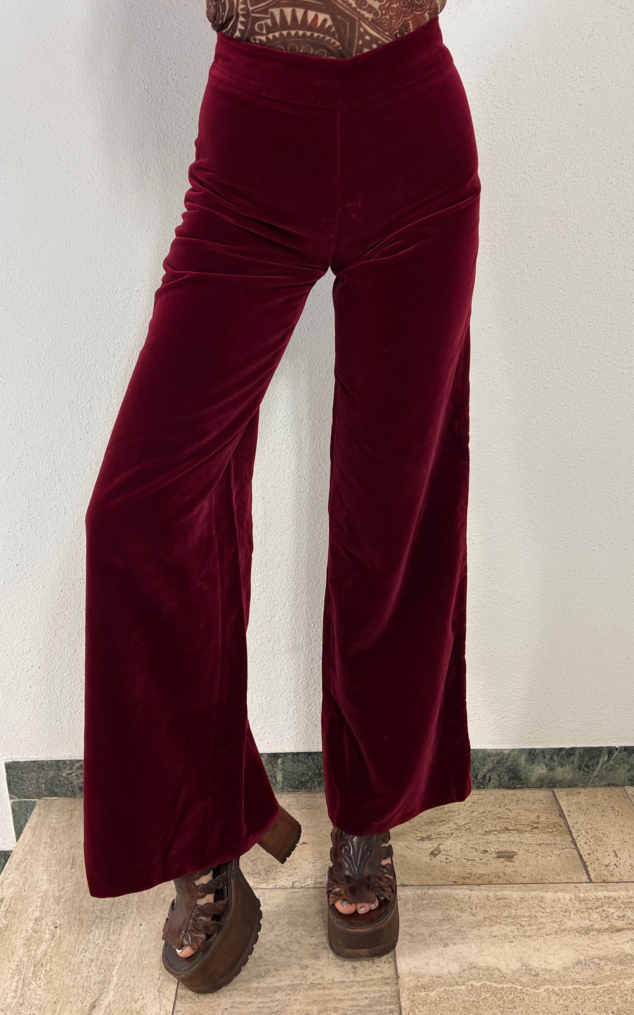 Vintage 70s Burgundy Red Velvet Flare