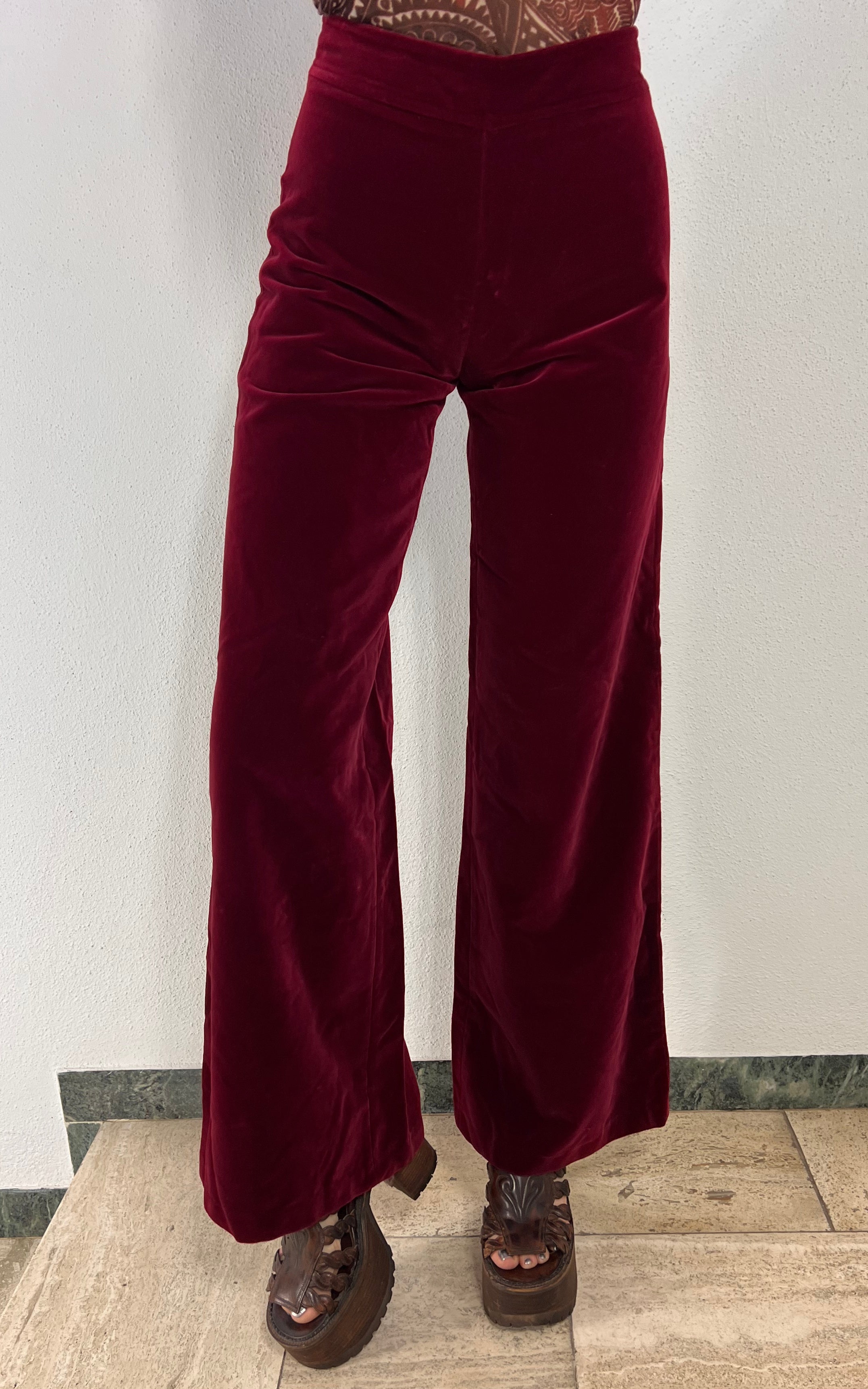 Vintage 70s Burgundy Red Velvet Flare