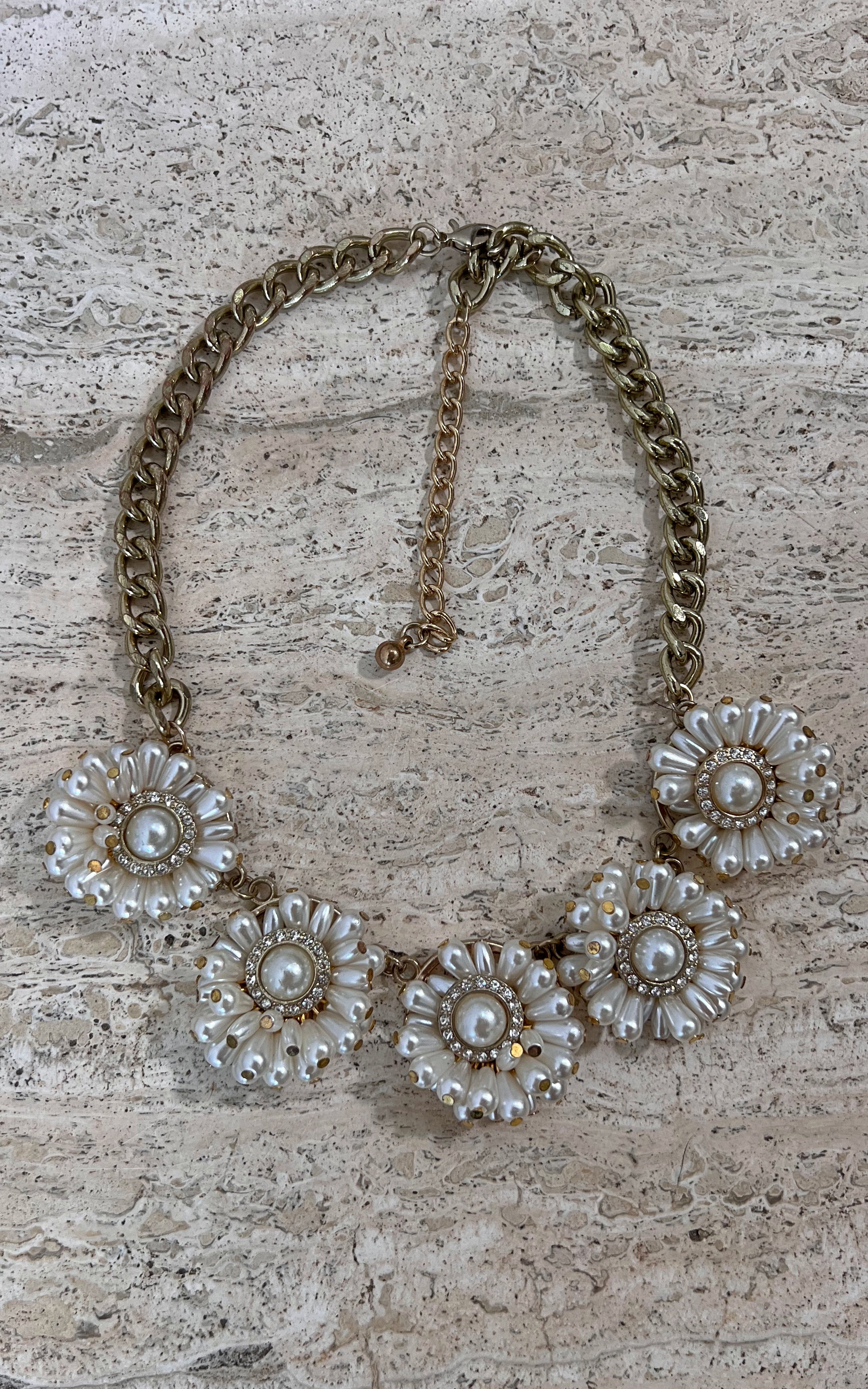Vintage Mother of Pearl Flower Chain Necklace