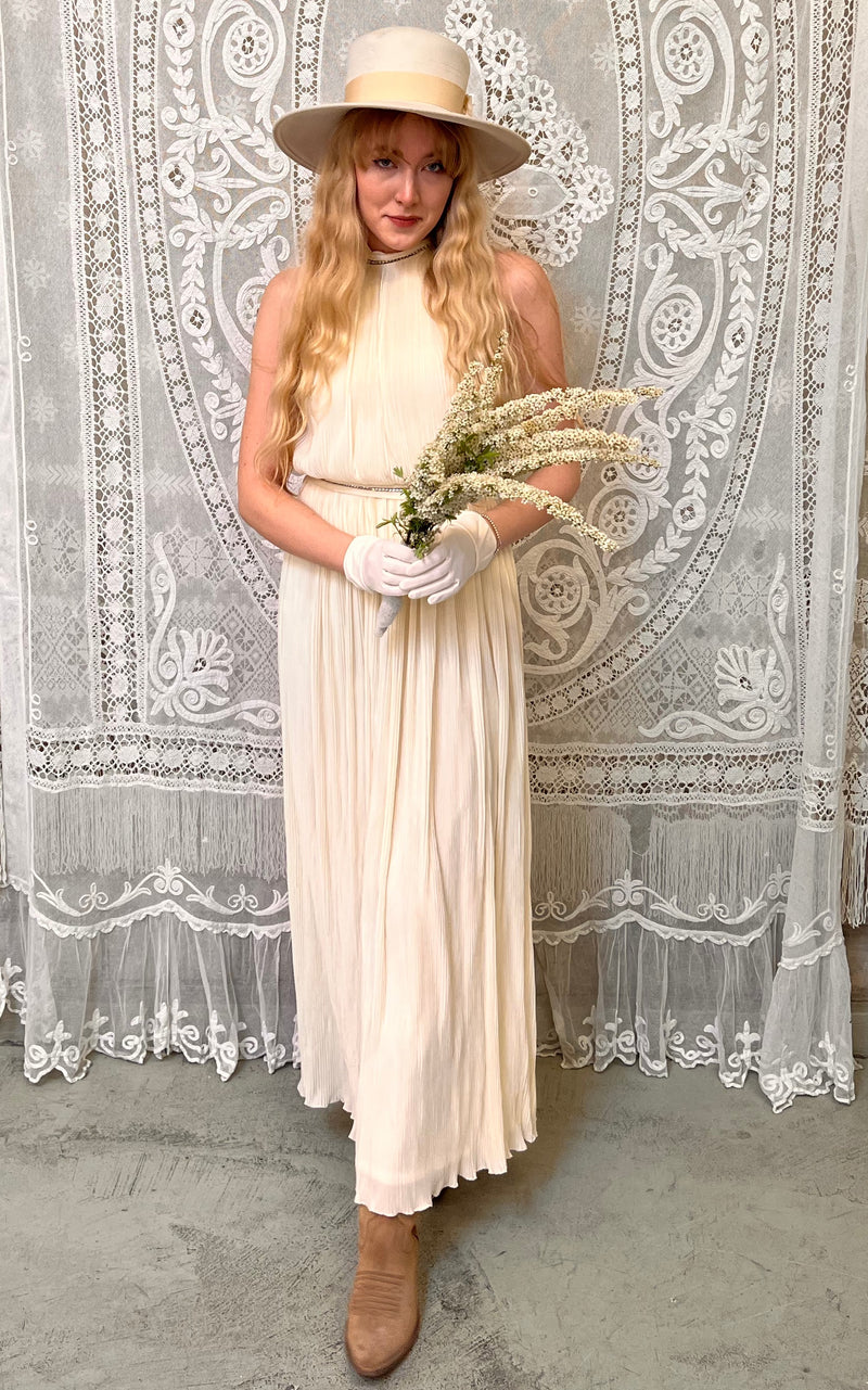 Clean Chic Pleated 70s Wedding Dress