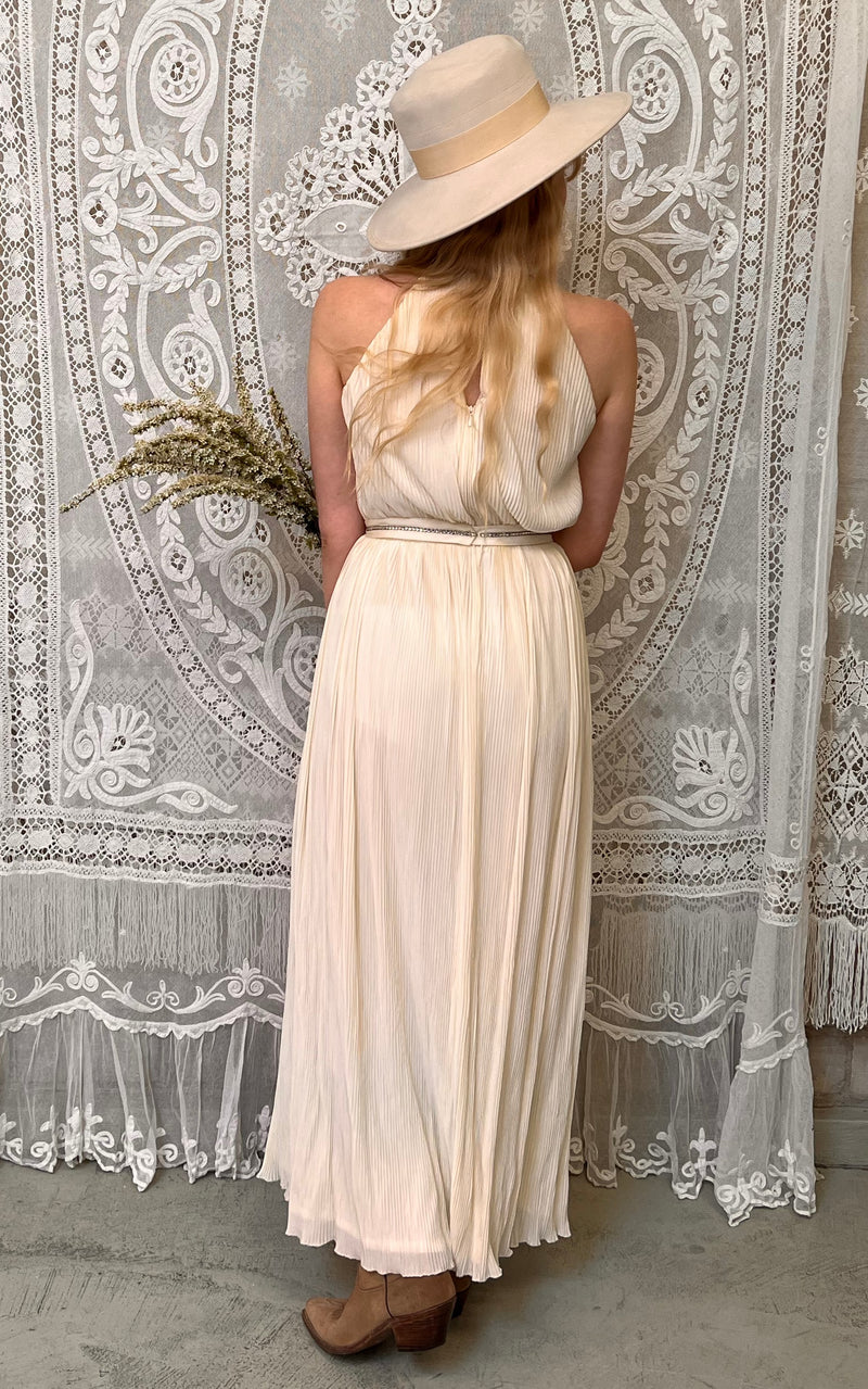 Clean Chic Pleated 70s Wedding Dress