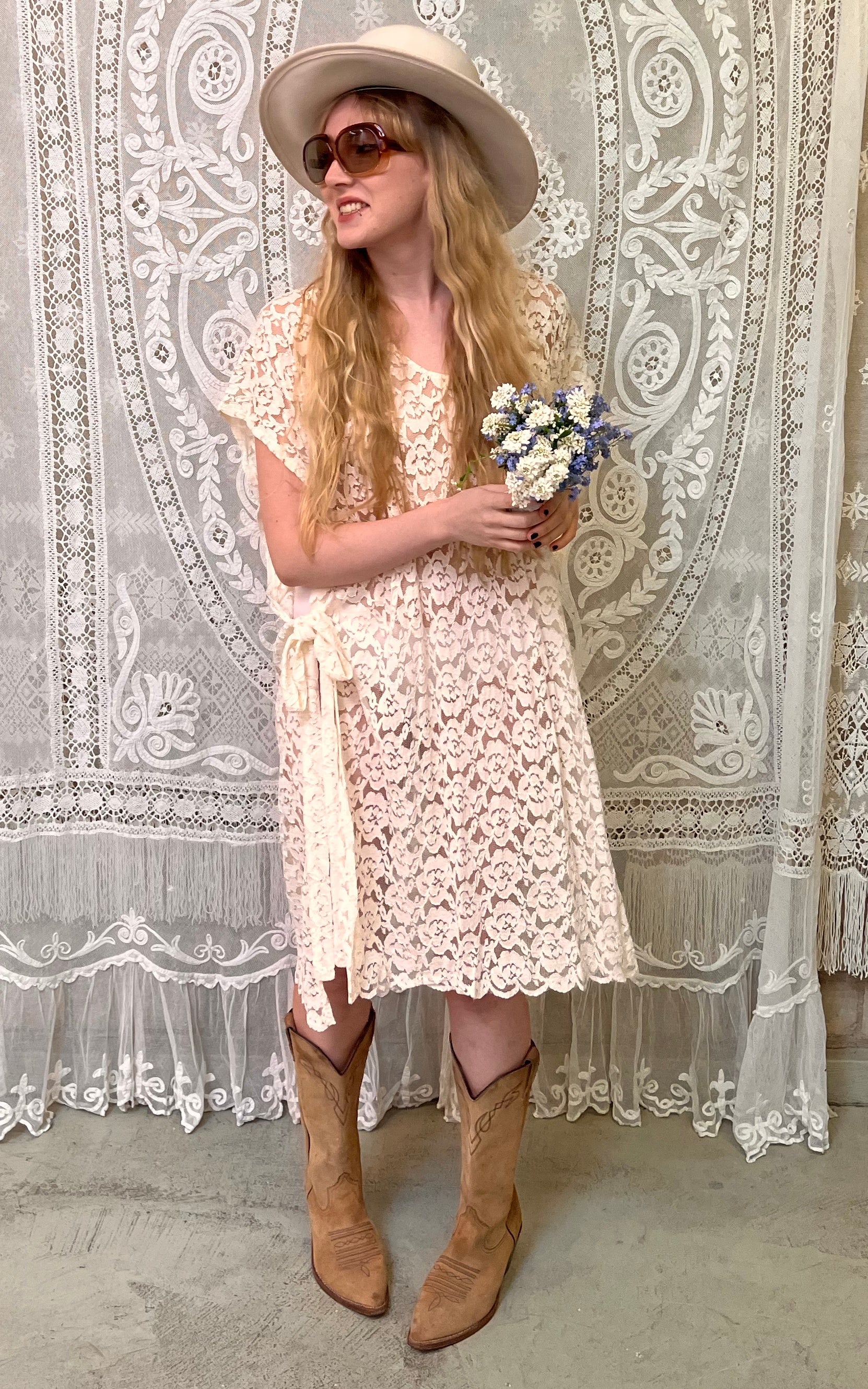 Vintage 70s Lace Caftan Wedding Dress