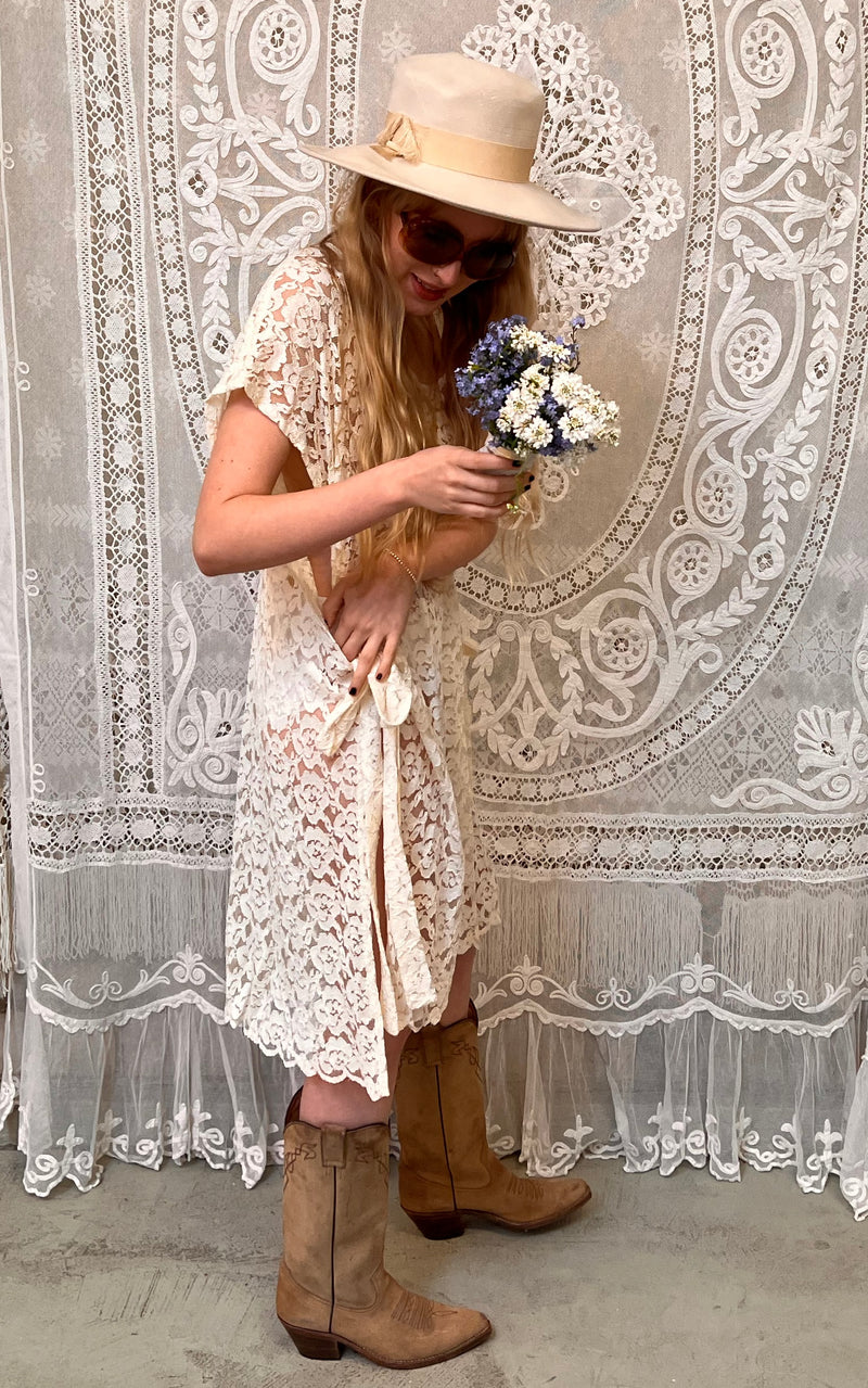 Vintage 70s Lace Caftan Wedding Dress