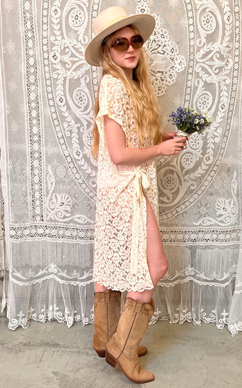 Vintage 70s Lace Caftan Wedding Dress