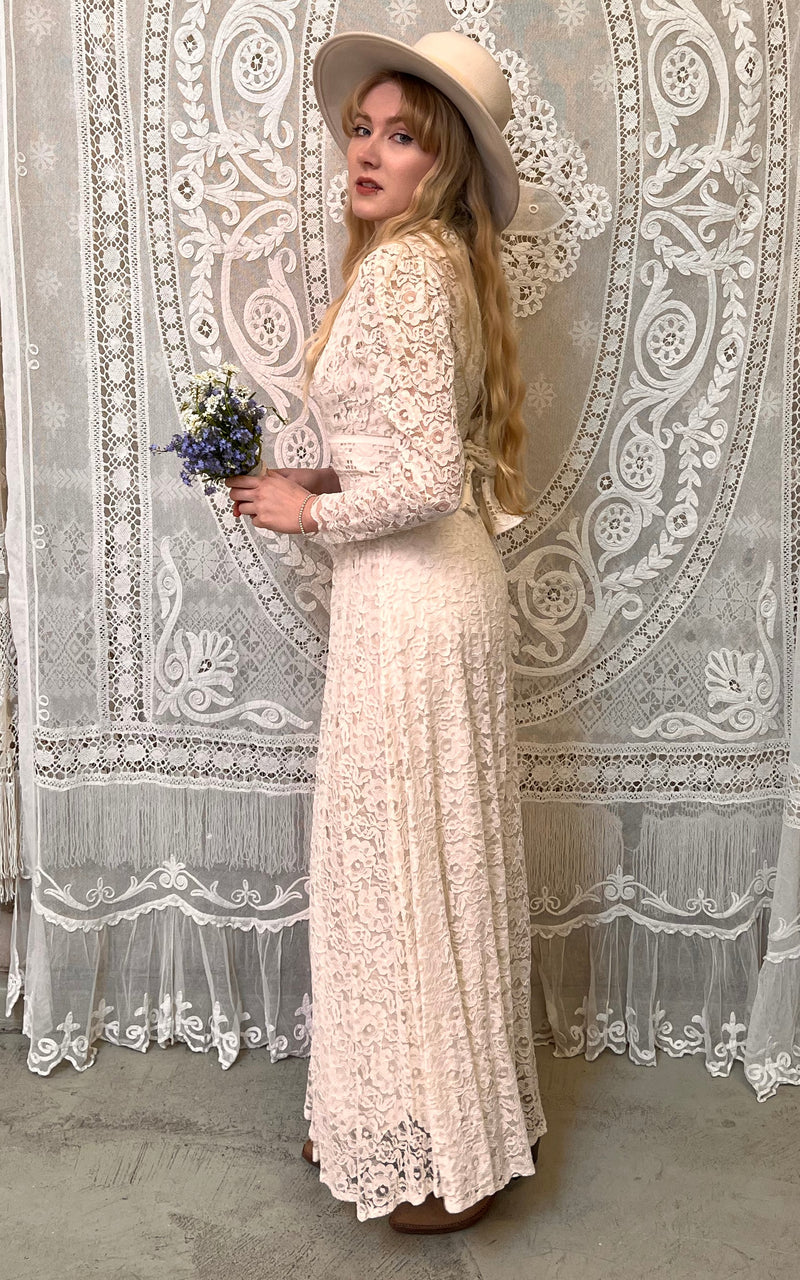 Vintage 70s Kimono Wedding Dress with Belt