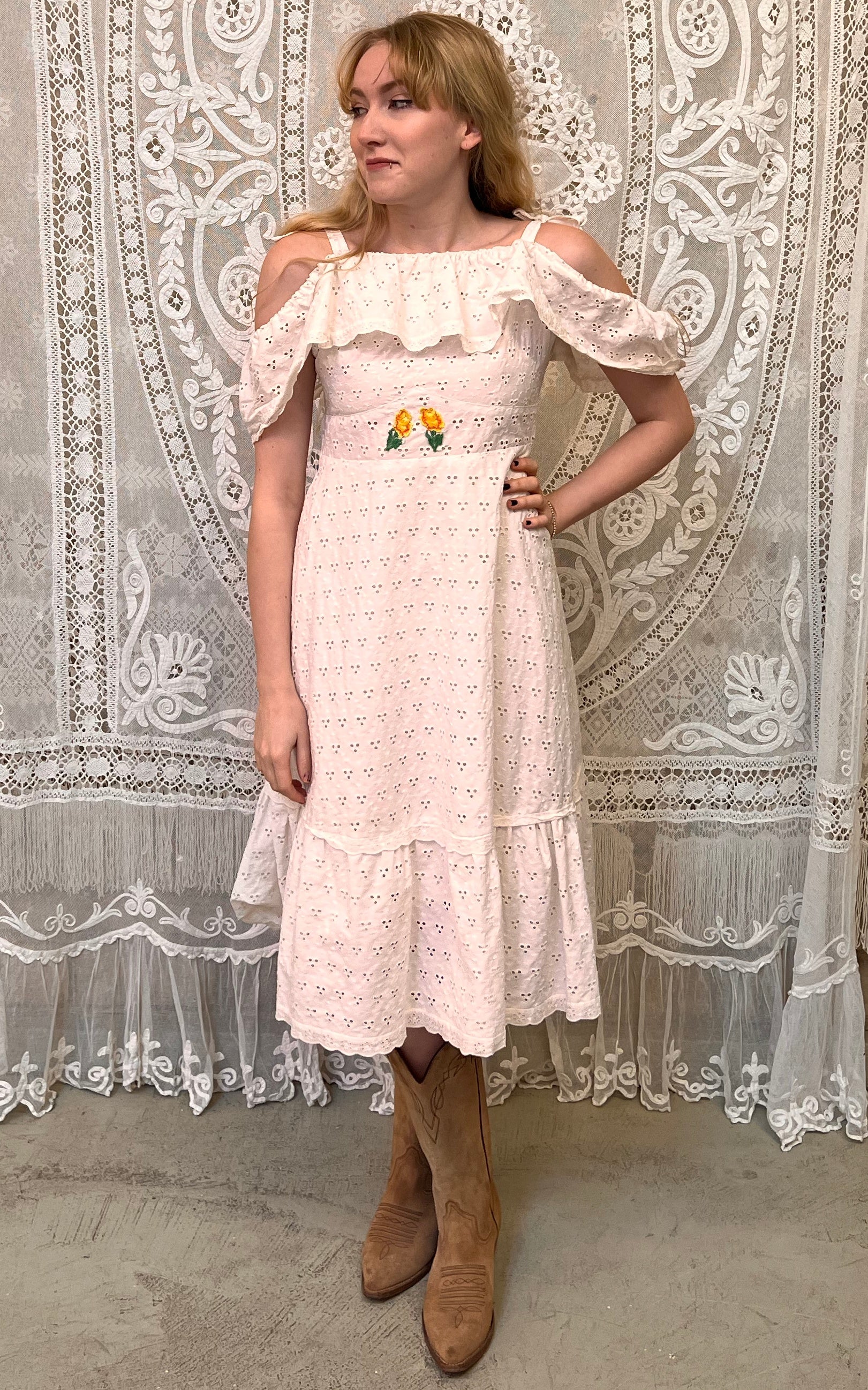Vintage 70s Broderie Anglaise Dress