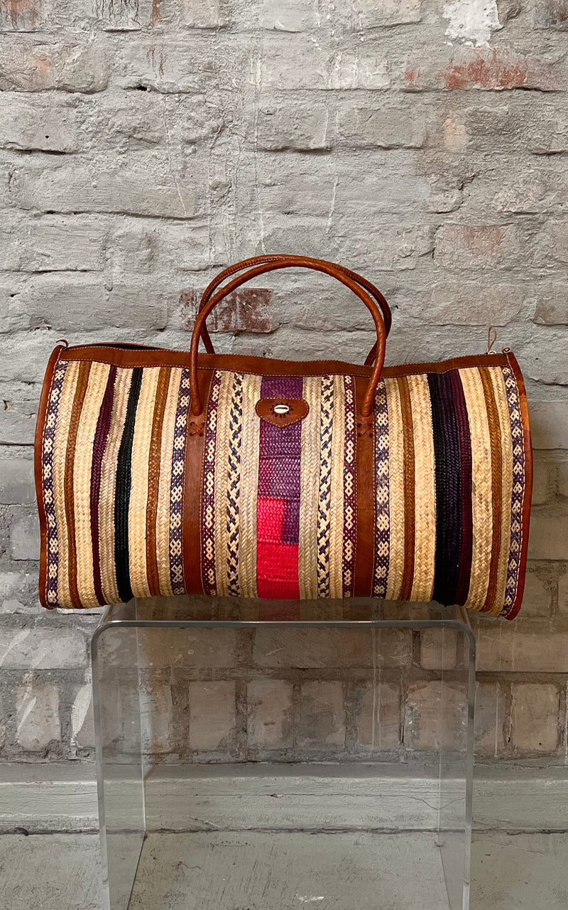 Vintage African Raffia Weekender Bag Big