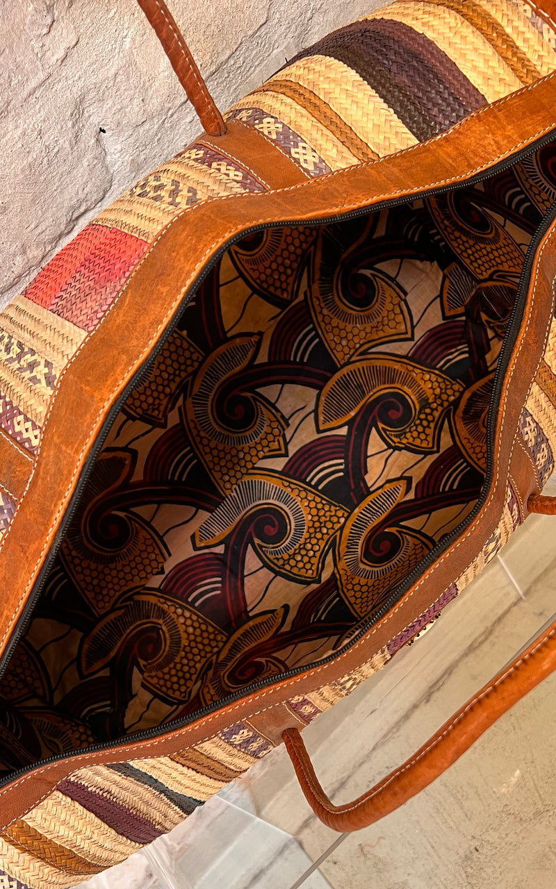 Vintage African Raffia Weekender Bag Big