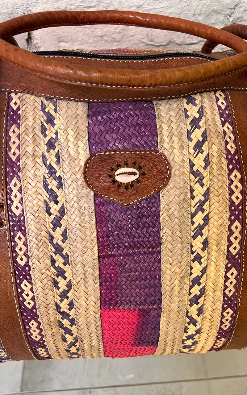 Vintage African Raffia Weekender Bag Big