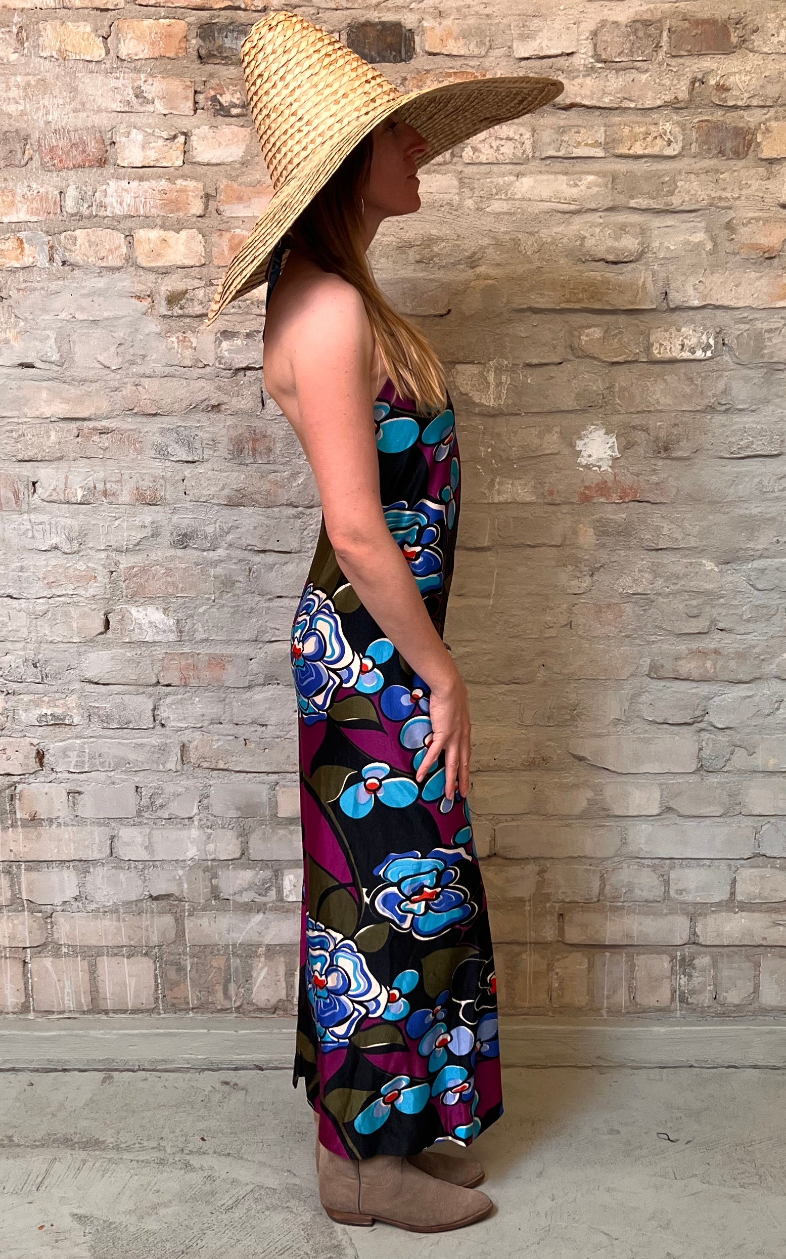 Abito vintage anni '70 con colletto hawaiano