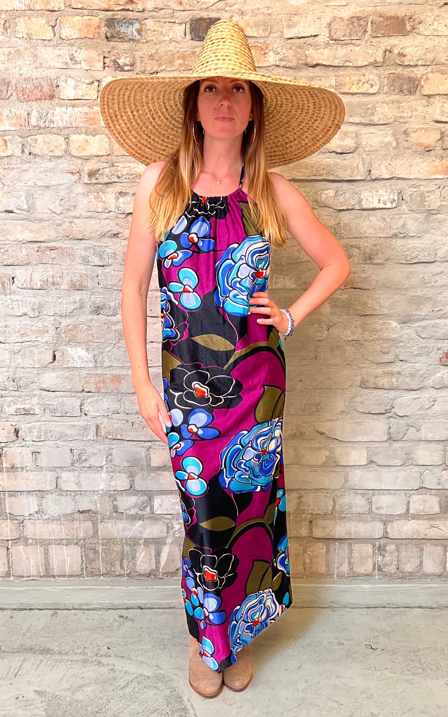 Abito vintage anni '70 con colletto hawaiano