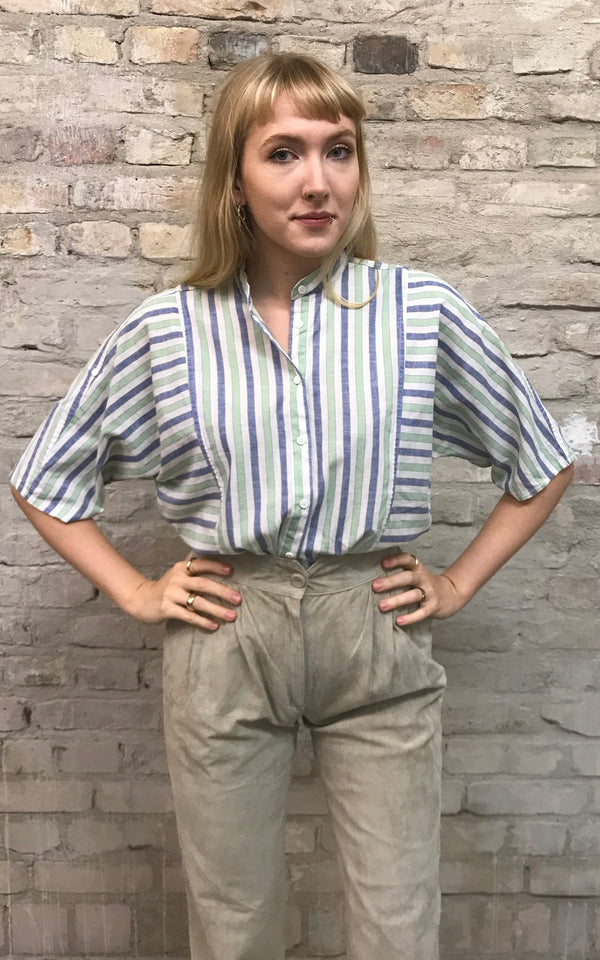 Vintage 80s Stripe Cotton Blouse