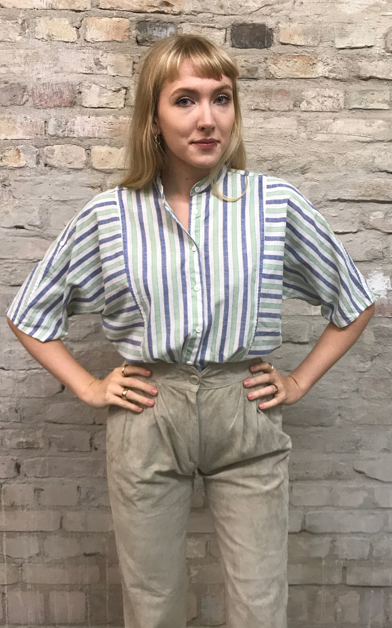 Vintage 80s Stripe Cotton Blouse