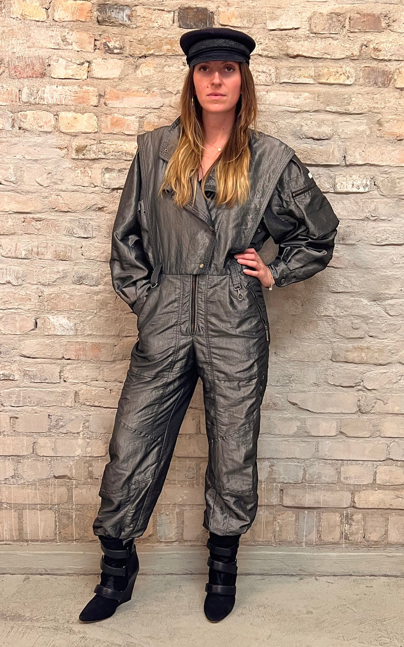 Vintage Shiny Silver 80s Overall