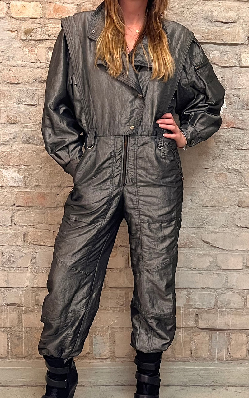 Vintage Shiny Silver 80s Overall