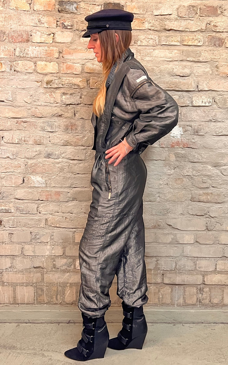 Vintage Shiny Silver 80s Overall