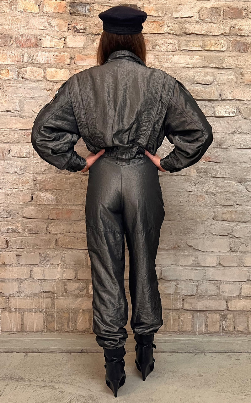 Vintage Shiny Silver 80s Overall