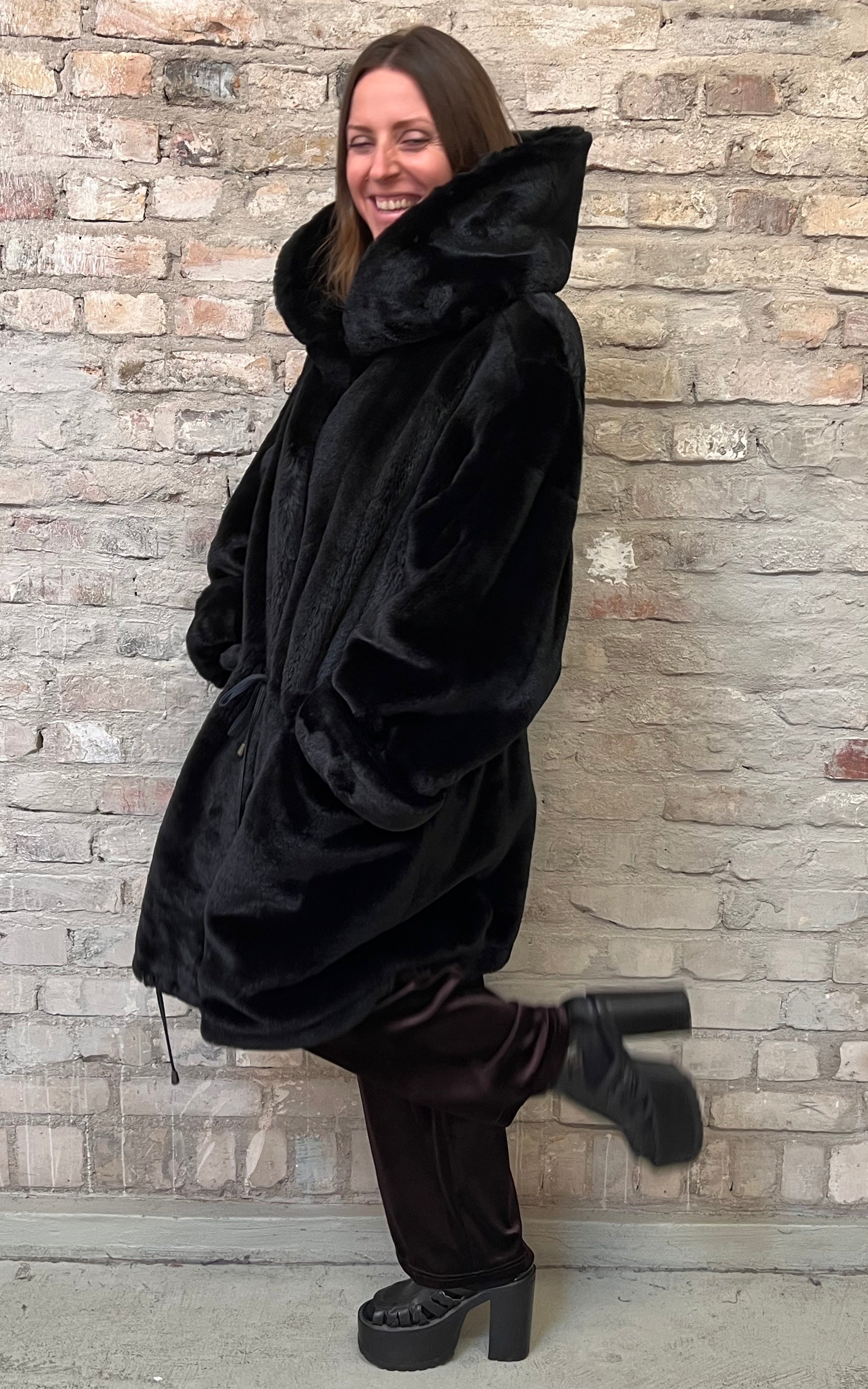 Parka vintage in pelliccia sintetica anni '90