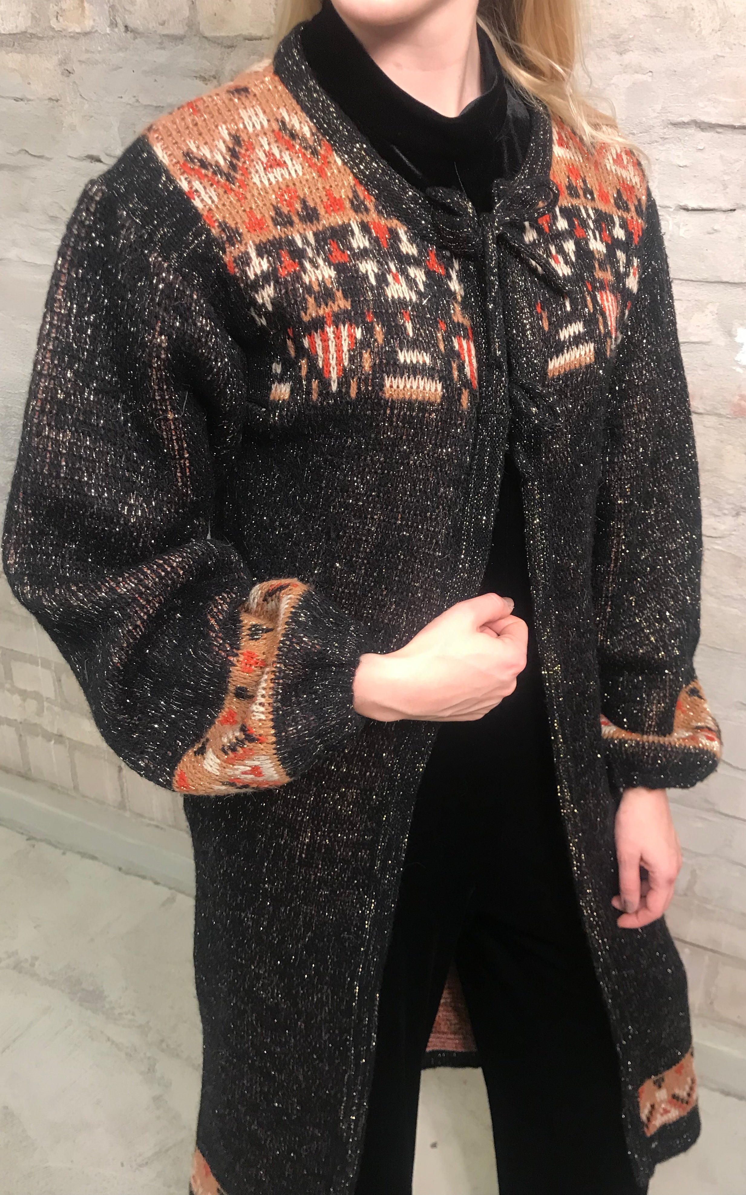 Cardigan lungo scintillante vintage anni '70