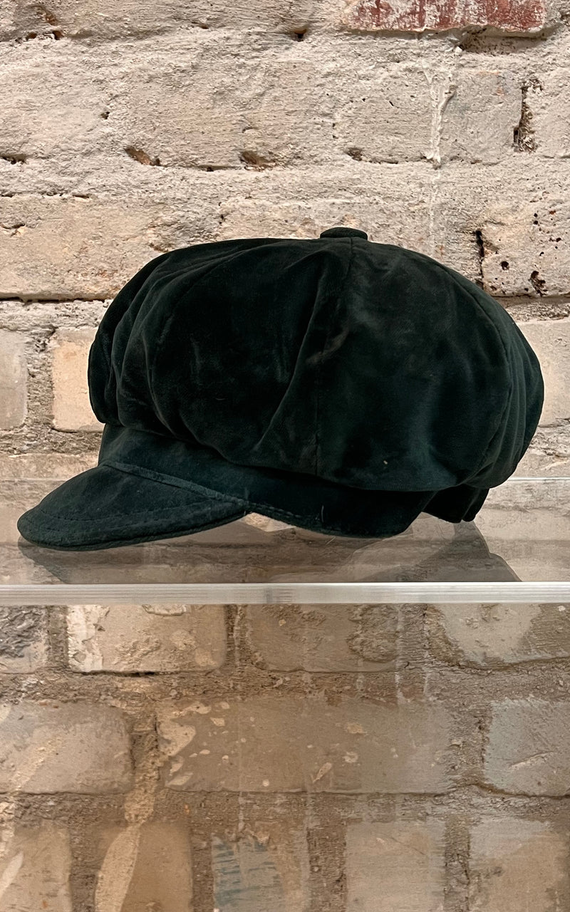 Vintage Dark Green Velvet Baker Boy Hat