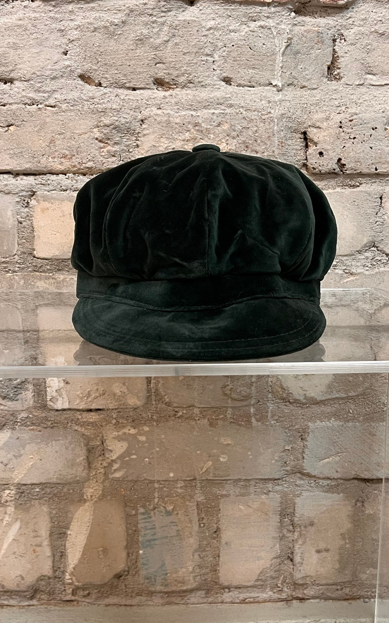 Vintage Dark Green Velvet Baker Boy Hat