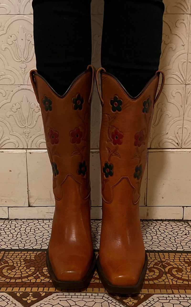 Vintage Flower Cowboy Boots 40