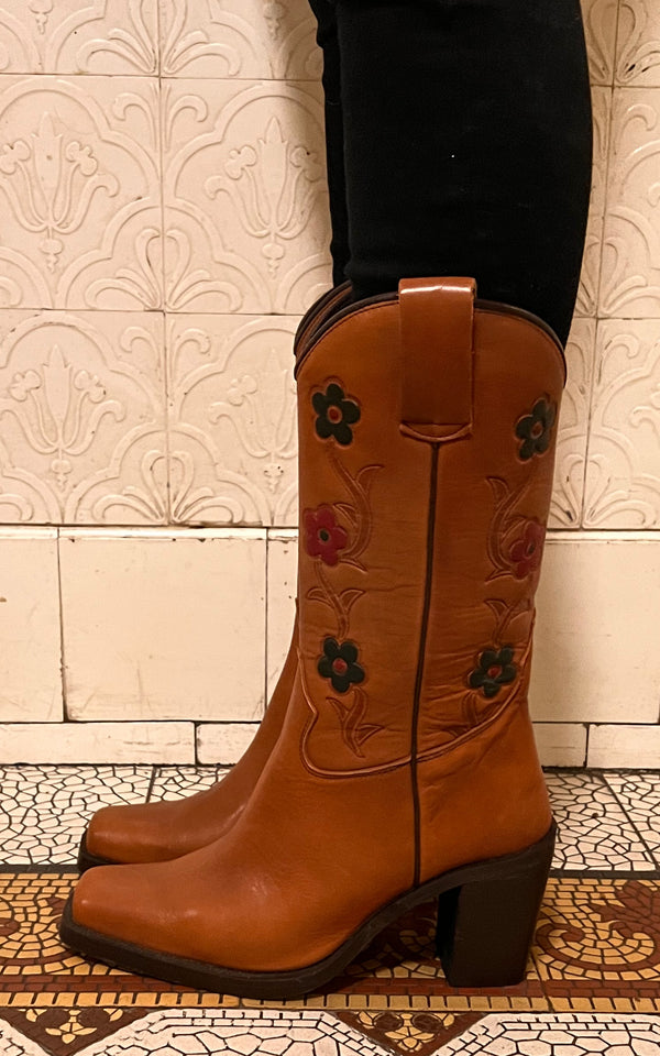 Vintage Flower Cowboy Boots 40