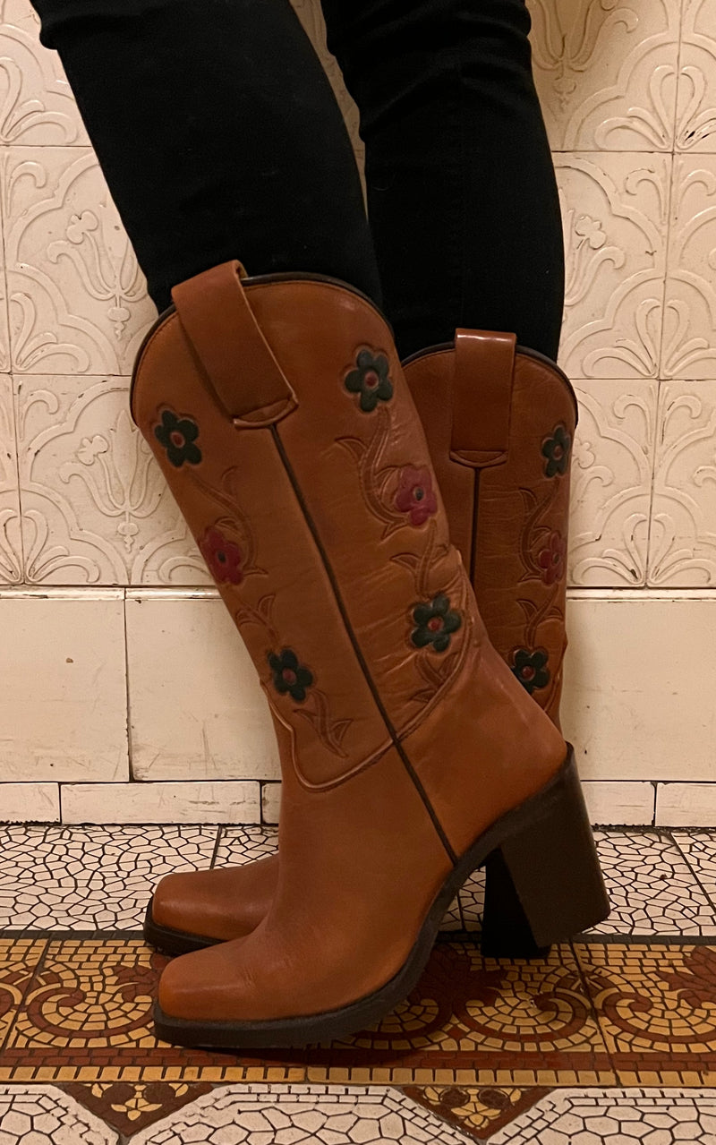 Vintage Flower Cowboy Boots 40