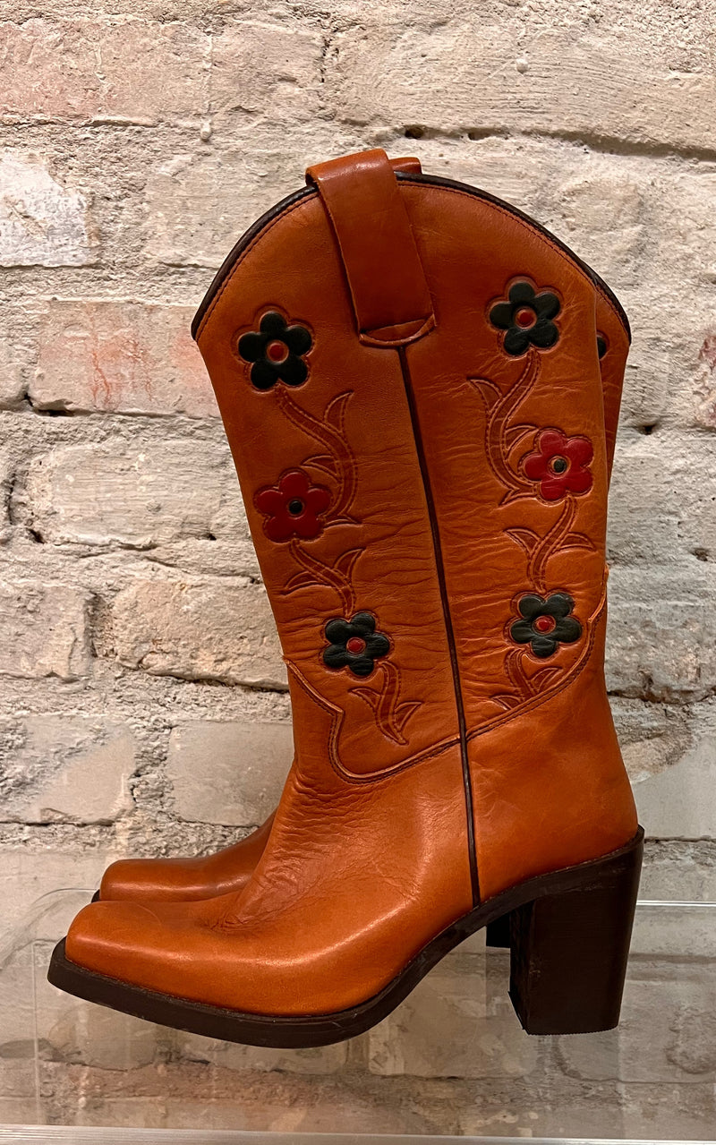 Vintage Flower Cowboy Boots 40