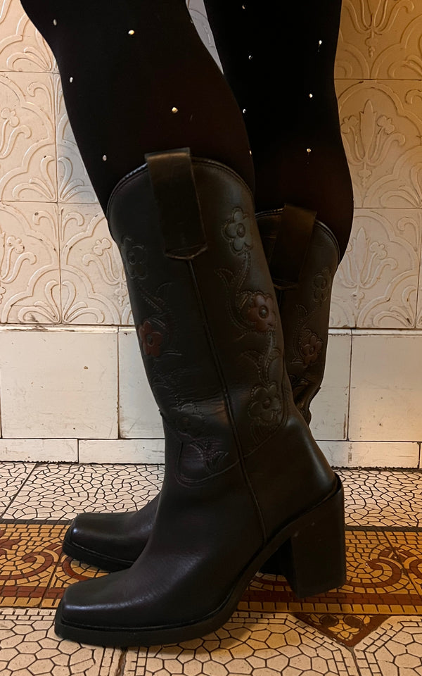 Vintage Flower Cowboy Boots 36